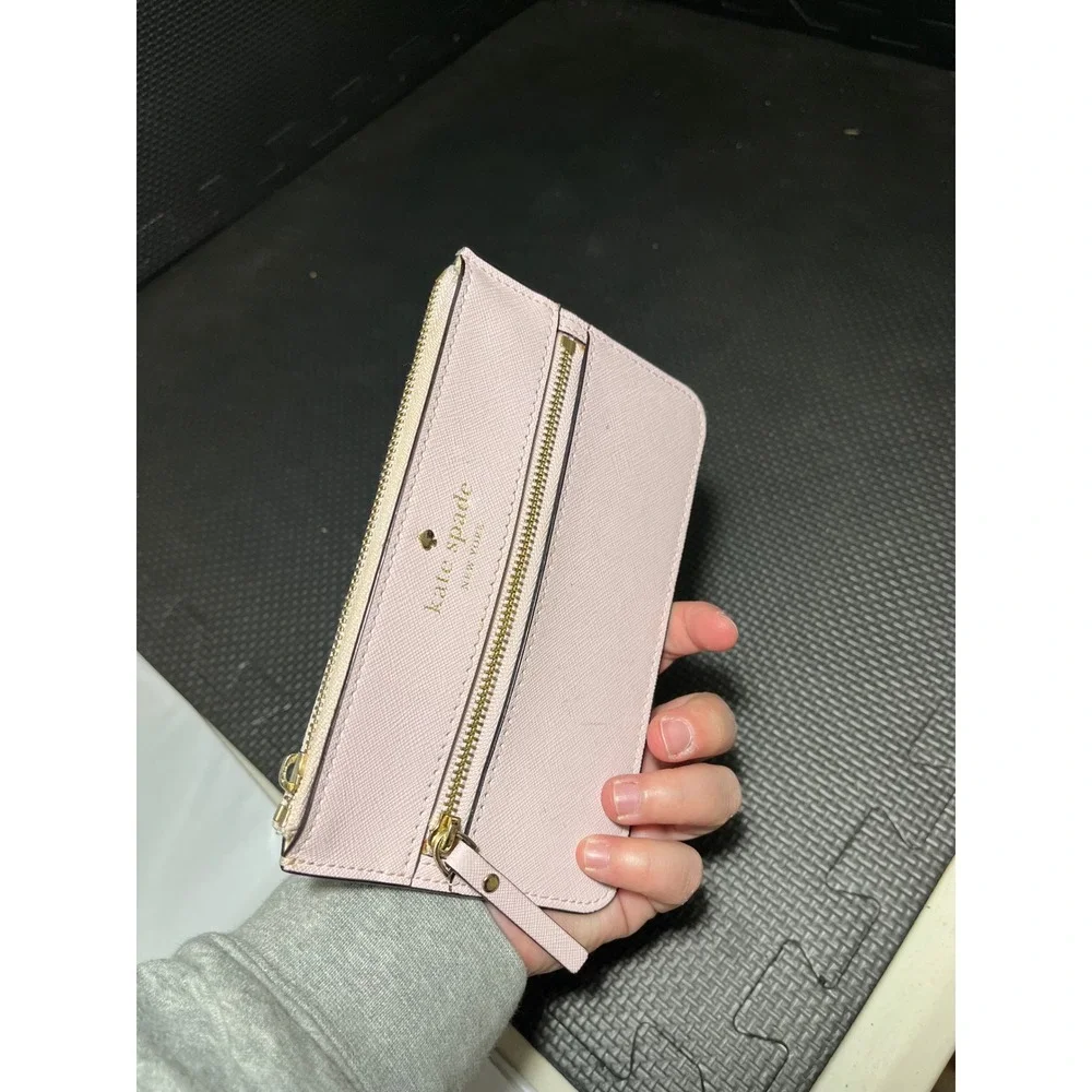 Kate Spade Mikas Pond Saffiano Leather Zip Wristlet Light Pink READ‎